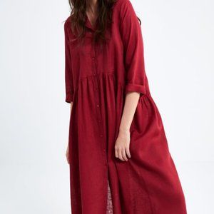 100 % linen dress Red Burgundy Zara